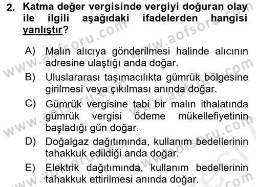 Özel Vergi Hukuku 2 Dersi 2015 - 2016 Yılı Tek Ders Sınav Soruları 2. Soru