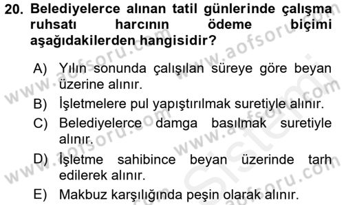 Özel Vergi Hukuku 2 Dersi 2015 - 2016 Yılı Tek Ders Sınav Soruları 20. Soru