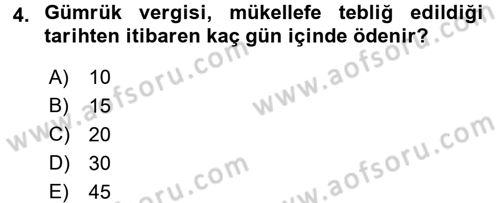 Özel Vergi Hukuku 2 Dersi 2015 - 2016 Yılı Tek Ders Sınav Soruları 4. Soru
