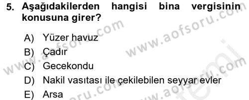 Özel Vergi Hukuku 2 Dersi 2015 - 2016 Yılı Tek Ders Sınav Soruları 5. Soru