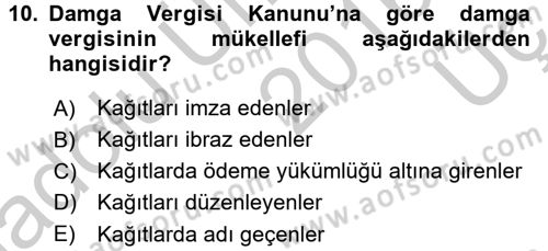 Özel Vergi Hukuku 2 Dersi 2016 - 2017 Yılı 3 Ders Sınav Soruları 10. Soru
