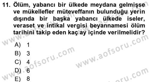 Özel Vergi Hukuku 2 Dersi 2016 - 2017 Yılı 3 Ders Sınav Soruları 11. Soru