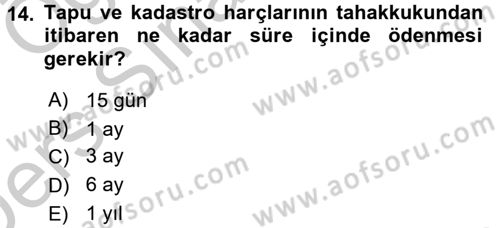 Özel Vergi Hukuku 2 Dersi 2016 - 2017 Yılı 3 Ders Sınav Soruları 14. Soru