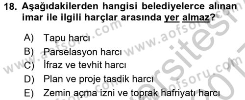 Özel Vergi Hukuku 2 Dersi 2016 - 2017 Yılı 3 Ders Sınav Soruları 18. Soru