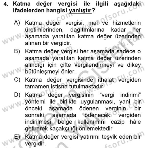 Özel Vergi Hukuku 2 Dersi 2016 - 2017 Yılı 3 Ders Sınav Soruları 4. Soru