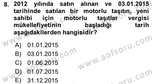 Özel Vergi Hukuku 2 Dersi 2016 - 2017 Yılı 3 Ders Sınav Soruları 8. Soru