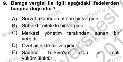 Özel Vergi Hukuku 2 Dersi 2016 - 2017 Yılı 3 Ders Sınav Soruları 9. Soru