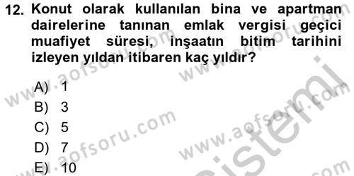 Özel Vergi Hukuku 2 Dersi 2016 - 2017 Yılı (Vize) Ara Sınav Soruları 12. Soru