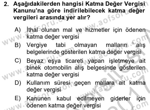 Özel Vergi Hukuku 2 Dersi 2016 - 2017 Yılı (Vize) Ara Sınav Soruları 2. Soru