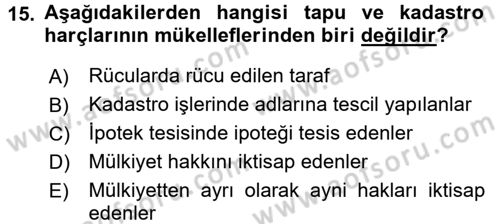 Özel Vergi Hukuku 2 Dersi 2017 - 2018 Yılı 3 Ders Sınav Soruları 15. Soru