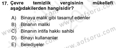 Özel Vergi Hukuku 2 Dersi 2017 - 2018 Yılı 3 Ders Sınav Soruları 17. Soru