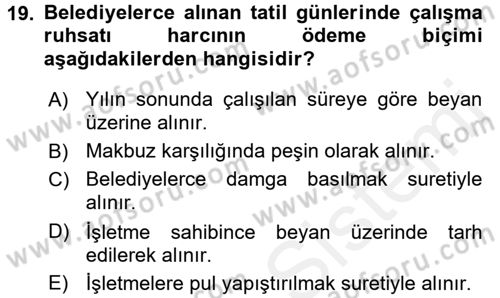 Özel Vergi Hukuku 2 Dersi 2017 - 2018 Yılı 3 Ders Sınav Soruları 19. Soru