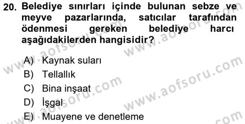 Özel Vergi Hukuku 2 Dersi 2017 - 2018 Yılı 3 Ders Sınav Soruları 20. Soru