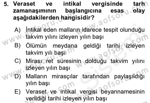 Özel Vergi Hukuku 2 Dersi 2017 - 2018 Yılı 3 Ders Sınav Soruları 5. Soru
