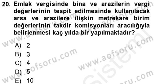 Özel Vergi Hukuku 2 Dersi 2017 - 2018 Yılı (Vize) Ara Sınav Soruları 20. Soru