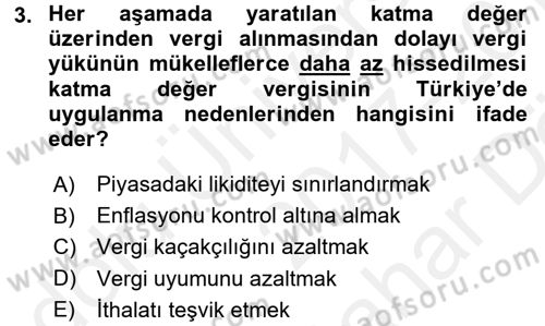 Özel Vergi Hukuku 2 Dersi 2017 - 2018 Yılı (Vize) Ara Sınav Soruları 3. Soru
