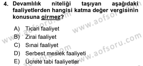 Özel Vergi Hukuku 2 Dersi 2017 - 2018 Yılı (Vize) Ara Sınav Soruları 4. Soru