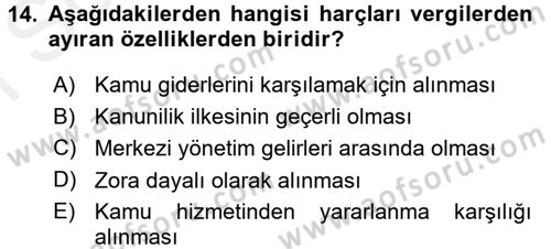 Özel Vergi Hukuku 2 Dersi 2017 - 2018 Yılı (Final) Dönem Sonu Sınav Soruları 14. Soru