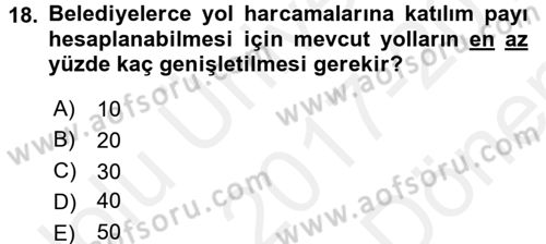 Özel Vergi Hukuku 2 Dersi 2017 - 2018 Yılı (Final) Dönem Sonu Sınav Soruları 18. Soru