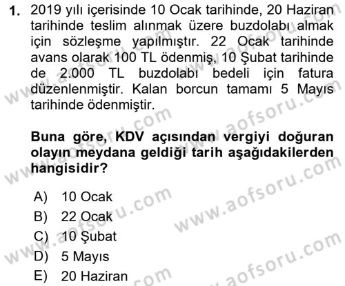 Özel Vergi Hukuku 2 Dersi 2018 - 2019 Yılı 3 Ders Sınav Soruları 1. Soru