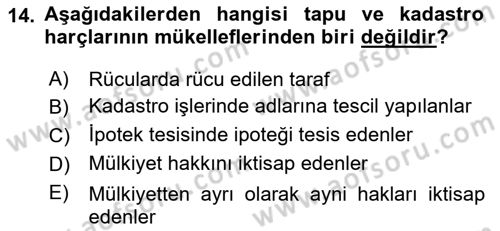 Özel Vergi Hukuku 2 Dersi 2018 - 2019 Yılı 3 Ders Sınav Soruları 14. Soru