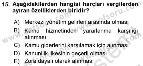 Özel Vergi Hukuku 2 Dersi 2018 - 2019 Yılı 3 Ders Sınav Soruları 15. Soru