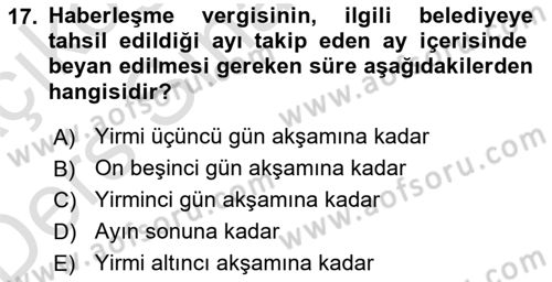 Özel Vergi Hukuku 2 Dersi 2018 - 2019 Yılı 3 Ders Sınav Soruları 17. Soru
