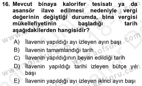 Özel Vergi Hukuku 2 Dersi 2018 - 2019 Yılı (Vize) Ara Sınav Soruları 16. Soru