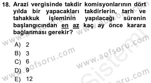 Özel Vergi Hukuku 2 Dersi 2018 - 2019 Yılı (Vize) Ara Sınav Soruları 18. Soru
