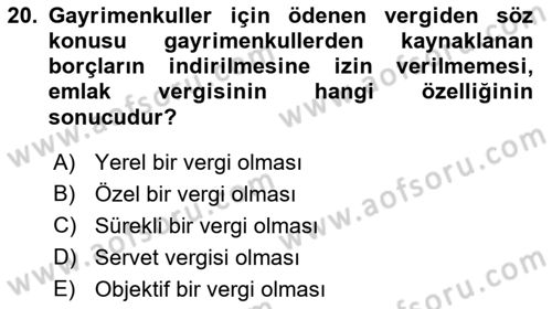 Özel Vergi Hukuku 2 Dersi 2018 - 2019 Yılı (Vize) Ara Sınav Soruları 20. Soru