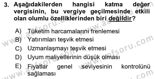 Özel Vergi Hukuku 2 Dersi 2018 - 2019 Yılı (Vize) Ara Sınav Soruları 3. Soru