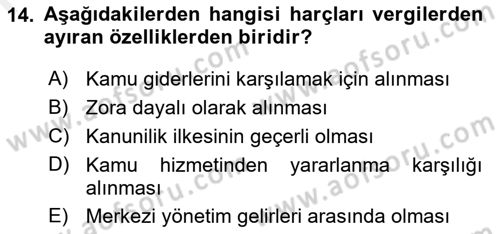 Özel Vergi Hukuku 2 Dersi 2018 - 2019 Yılı (Final) Dönem Sonu Sınav Soruları 14. Soru