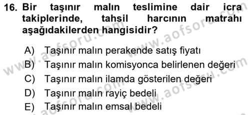 Özel Vergi Hukuku 2 Dersi 2018 - 2019 Yılı (Final) Dönem Sonu Sınav Soruları 16. Soru