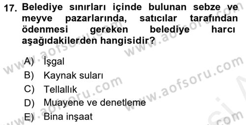 Özel Vergi Hukuku 2 Dersi 2018 - 2019 Yılı (Final) Dönem Sonu Sınavı 17. Soru