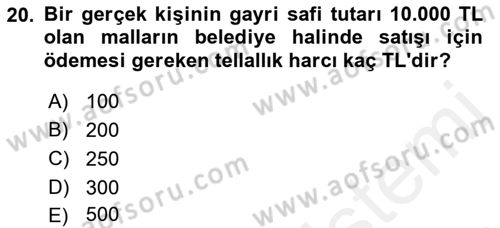 Özel Vergi Hukuku 2 Dersi 2018 - 2019 Yılı (Final) Dönem Sonu Sınav Soruları 20. Soru