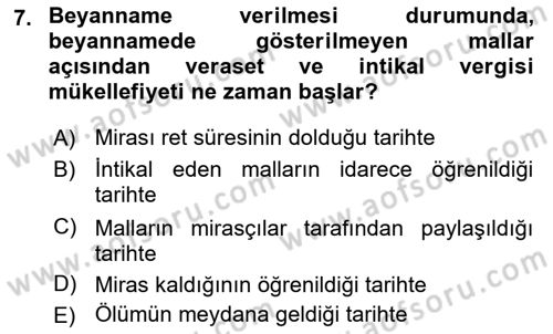 Özel Vergi Hukuku 2 Dersi 2018 - 2019 Yılı (Final) Dönem Sonu Sınav Soruları 7. Soru
