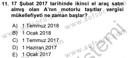 Özel Vergi Hukuku 2 Dersi 2018 - 2019 Yılı Yaz Okulu Sınav Soruları 11. Soru