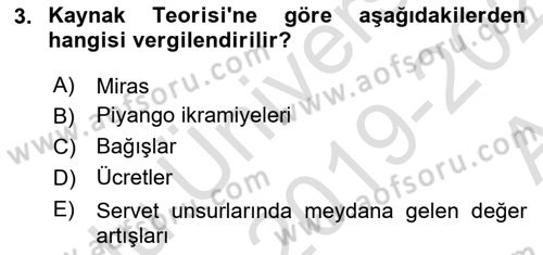 Özel Vergi Hukuku 2 Dersi 2019 - 2020 Yılı (Vize) Ara Sınavı 3. Soru