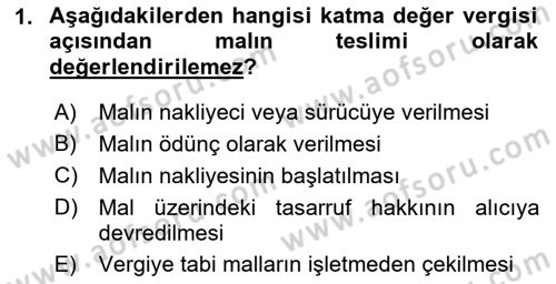 Özel Vergi Hukuku 2 Dersi 2021 - 2022 Yılı (Vize) Ara Sınavı 1. Soru