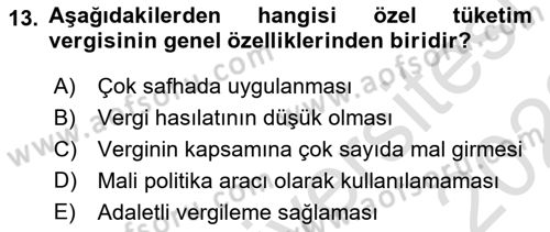 Özel Vergi Hukuku 2 Dersi 2021 - 2022 Yılı (Vize) Ara Sınav Soruları 13. Soru