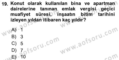 Özel Vergi Hukuku 2 Dersi 2021 - 2022 Yılı (Vize) Ara Sınav Soruları 19. Soru