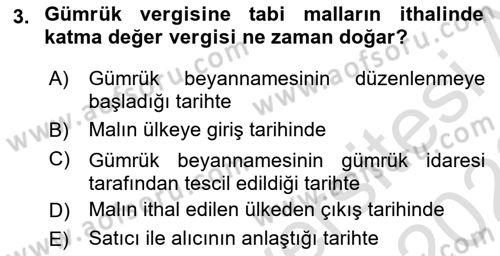 Özel Vergi Hukuku 2 Dersi 2021 - 2022 Yılı (Vize) Ara Sınav Soruları 3. Soru