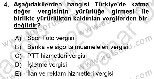 Özel Vergi Hukuku 2 Dersi 2021 - 2022 Yılı (Vize) Ara Sınav Soruları 4. Soru