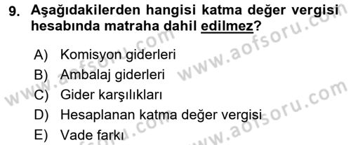 Özel Vergi Hukuku 2 Dersi 2021 - 2022 Yılı (Vize) Ara Sınav Soruları 9. Soru