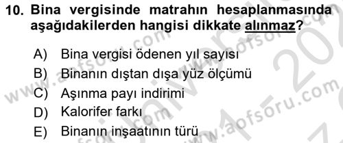 Özel Vergi Hukuku 2 Dersi 2021 - 2022 Yılı Yaz Okulu Sınav Soruları 10. Soru