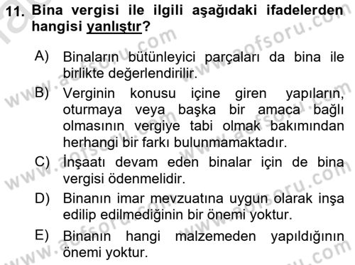 Özel Vergi Hukuku 2 Dersi 2021 - 2022 Yılı Yaz Okulu Sınav Soruları 11. Soru