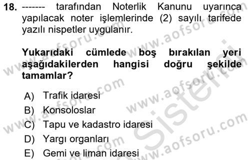Özel Vergi Hukuku 2 Dersi 2021 - 2022 Yılı Yaz Okulu Sınav Soruları 18. Soru