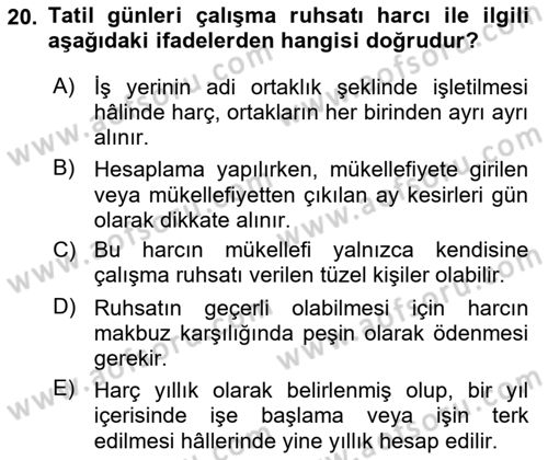 Özel Vergi Hukuku 2 Dersi 2021 - 2022 Yılı Yaz Okulu Sınav Soruları 20. Soru