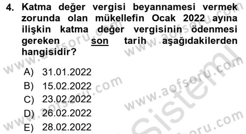 Özel Vergi Hukuku 2 Dersi 2021 - 2022 Yılı Yaz Okulu Sınav Soruları 4. Soru