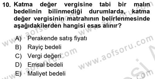 Özel Vergi Hukuku 2 Dersi 2023 - 2024 Yılı (Vize) Ara Sınav Soruları 10. Soru